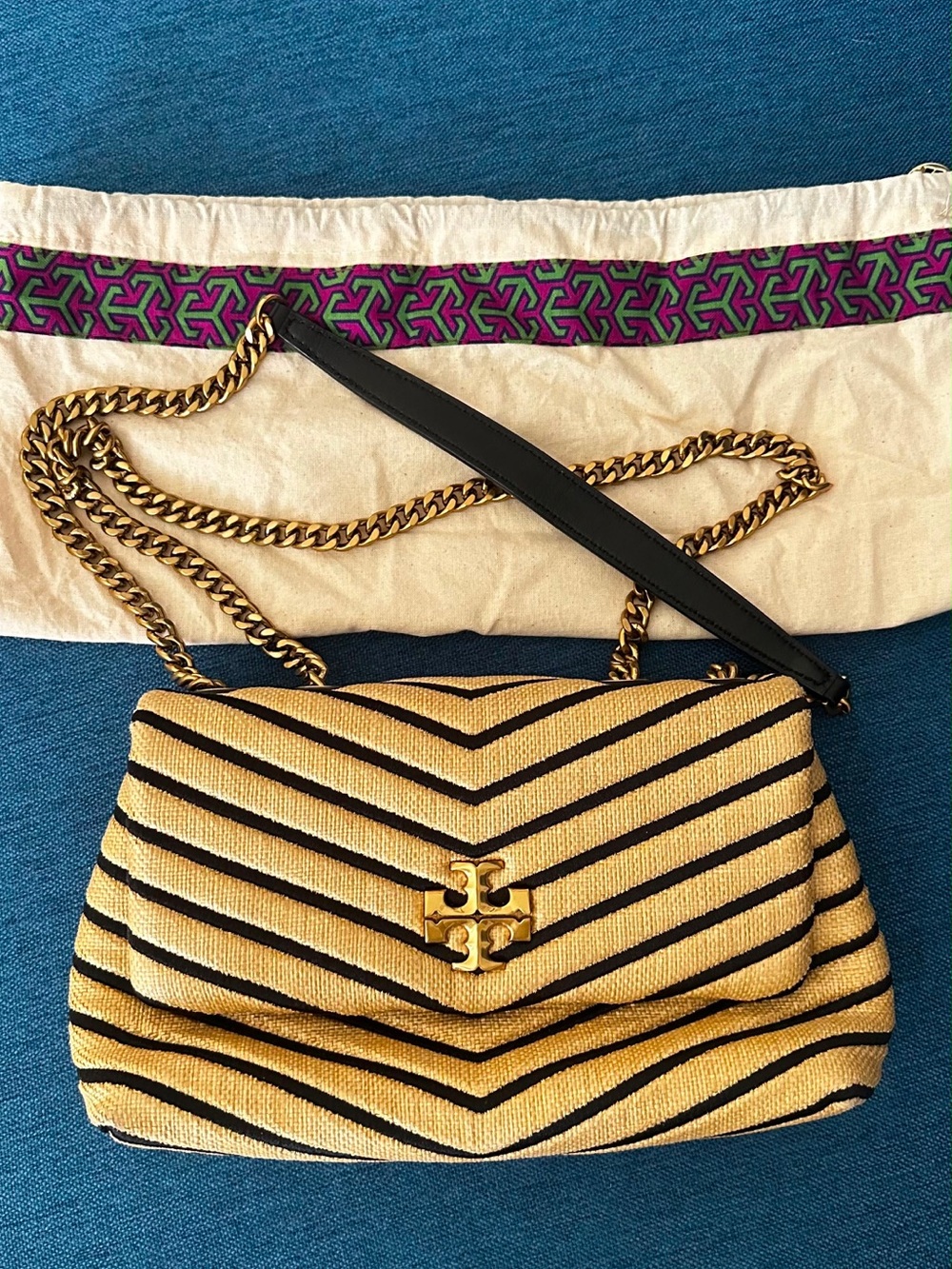 Tory Burch Yellow and Black Chevron Chain Shoulder Bag